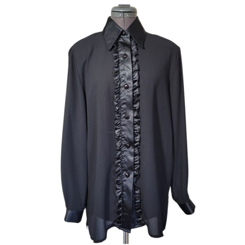 Sheer Vintage Black Ruffled Blouse Mr Max Dark Academia Preppy